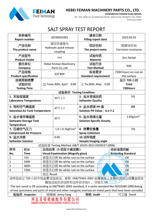 SALT SPRAY TEST REPORT